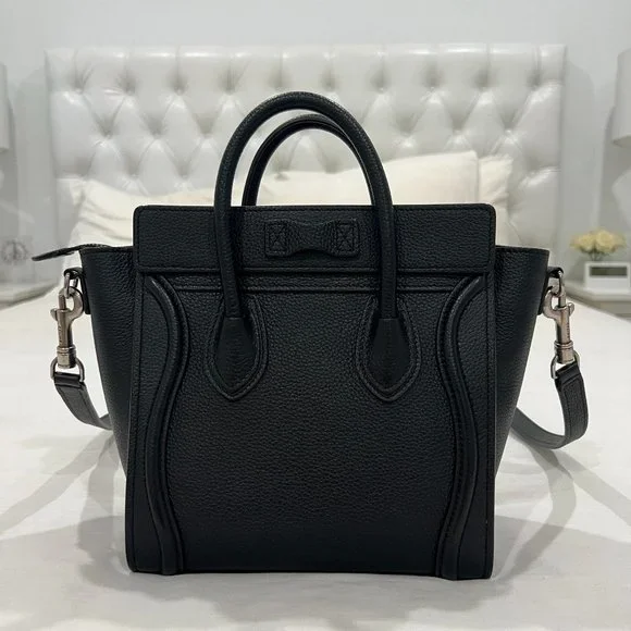 CELINE Drummed Calfskin Nano Luggage Black Bag - Picture 3 of 15
